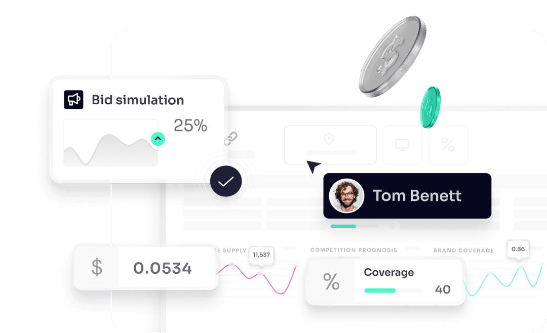 Panel with bid simulation (25%) and coverage (40%) labels