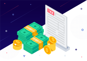 Pile of cash and a tax return form