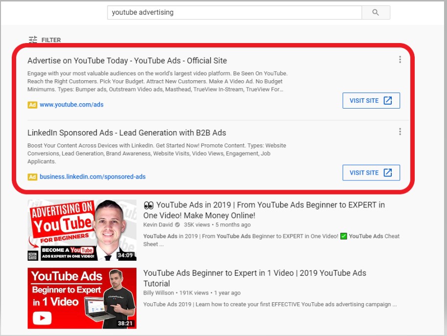 YouTube ads example